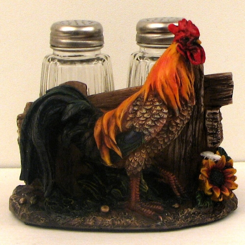 Rooster Standing by Fence Salt and Pepper Set 6 1/4" tall 13412
